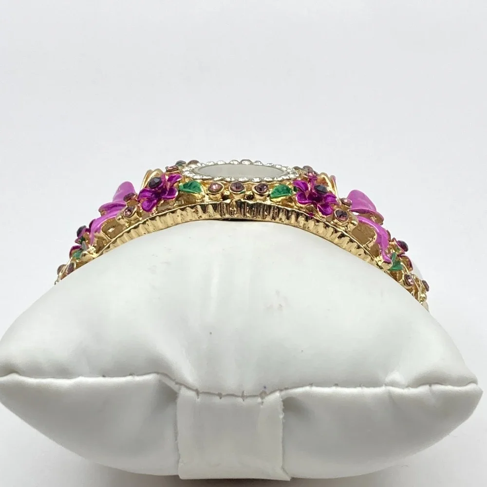 Strada Womens Watch Gold Tone Purple Floral Crystals Cuff 26mm New Battery 6.75